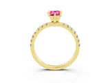 Yellow gold Pear Cut Pink Sapphire Solitaire Ring with Pavé Accents and Four-Prong Setting_27