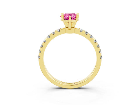 Yellow gold Pear Cut Pink Sapphire Solitaire Ring with Pavé Accents and Four-Prong Setting_27