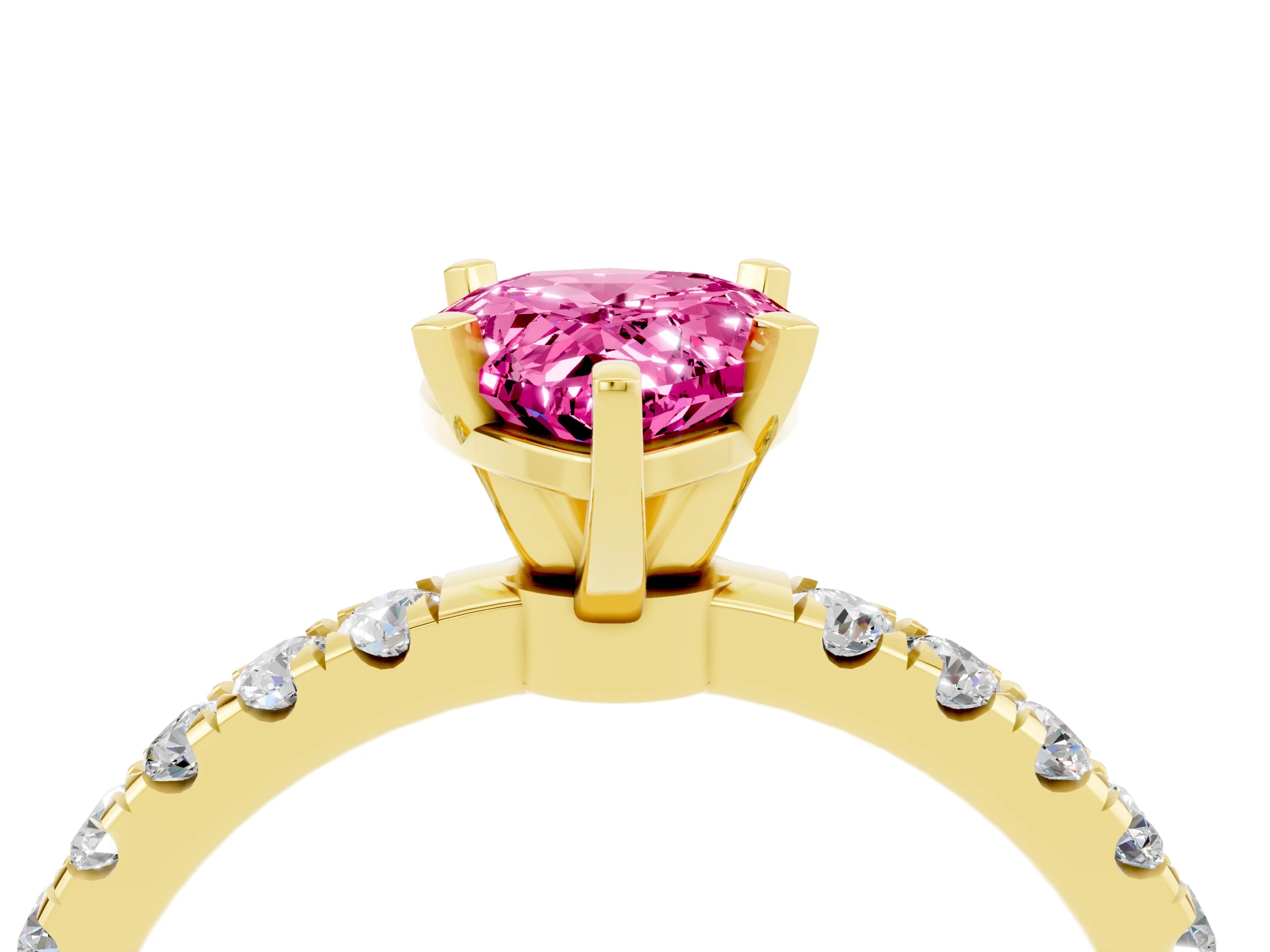 Yellow gold Pear Cut Pink Sapphire Solitaire Ring with Pavé Accents and Four-Prong Setting_28