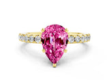 Yellow gold Pear Cut Pink Sapphire Solitaire Ring with Pavé Band and Four-Prong Setting_60