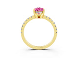 Yellow gold Pear Cut Pink Sapphire Solitaire Ring with Pavé Band and Four-Prong Setting_63