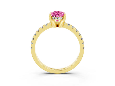 Yellow gold Pear Cut Pink Sapphire Solitaire Ring with Pavé Band and Four-Prong Setting_63