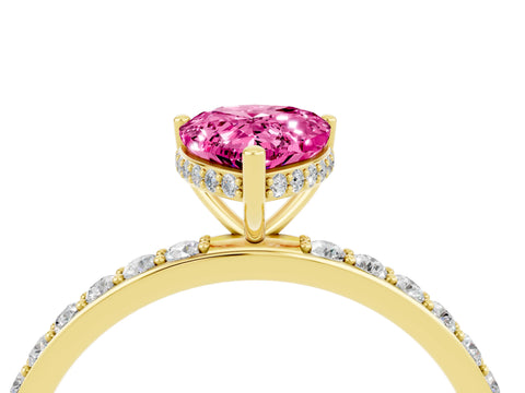 Yellow gold Pear Cut Pink Sapphire Solitaire Ring with Pavé Band and Hidden Halo_16