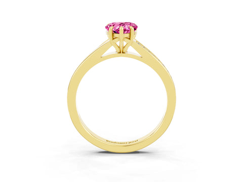 Yellow gold Pear Cut Pink Sapphire Solitaire Ring with Pavé Band and Prong Setting_15