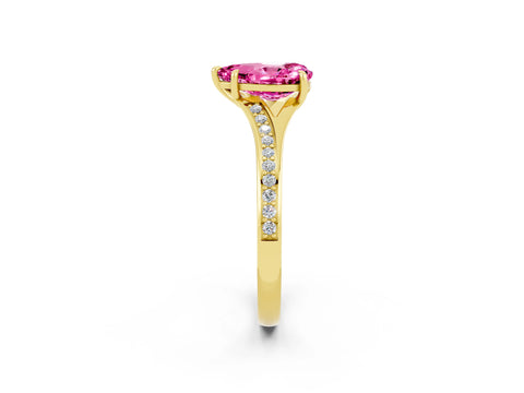 Yellow gold Pear Cut Pink Sapphire Solitaire Ring with Pavé Band and Prong Setting_2
