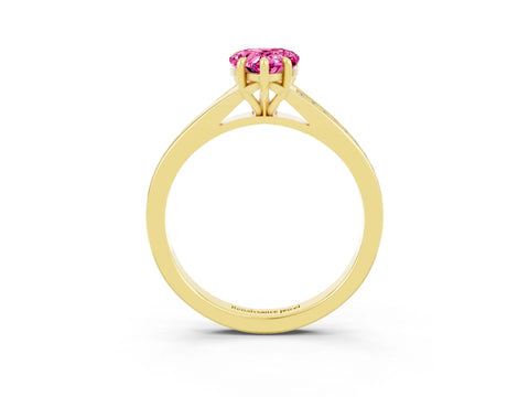 Yellow gold Pear Cut Pink Sapphire Solitaire Ring with Pavé Band and Prong Setting_3