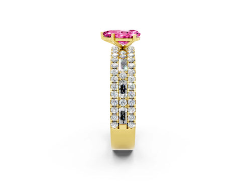 Yellow gold Pear Cut Pink Sapphire Solitaire Ring with Pavé and Channel Set Band_26