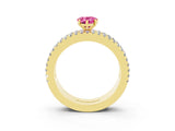 Yellow gold Pear Cut Pink Sapphire Solitaire Ring with Pavé and Channel Set Band_27