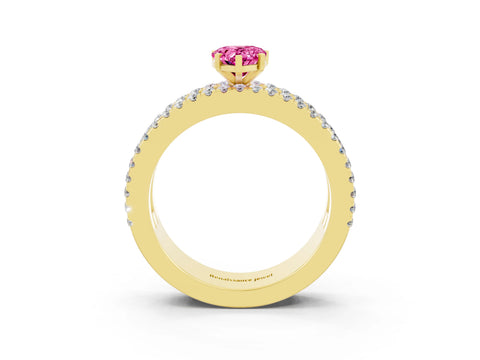 Yellow gold Pear Cut Pink Sapphire Solitaire Ring with Pavé and Channel Set Band_27