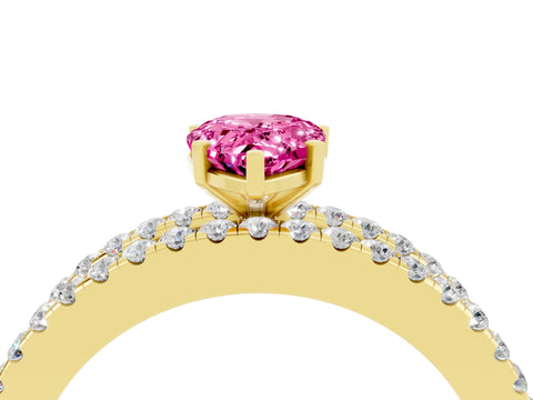Yellow gold Pear Cut Pink Sapphire Solitaire Ring with Pavé and Channel Set Band_28