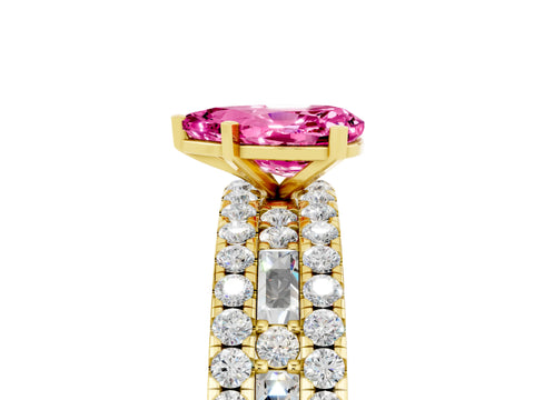 Yellow gold Pear Cut Pink Sapphire Solitaire Ring with Pavé and Channel Set Band_29