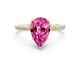 Yellow gold Pear Cut Pink Sapphire Solitaire Ring with Pave Band and Four Prong Setting_48