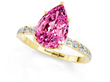 Yellow gold Pear Cut Pink Sapphire Solitaire Ring with Pave Band and Four Prong Setting_49