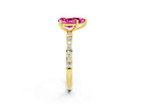 Yellow gold Pear Cut Pink Sapphire Solitaire Ring with Pave Band and Four Prong Setting_50