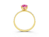 Yellow gold Pear Cut Pink Sapphire Solitaire Ring with Pave Band and Four Prong Setting_51