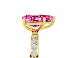 Yellow gold Pear Cut Pink Sapphire Solitaire Ring with Pave Band and Four Prong Setting_53