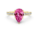Yellow gold Pear Cut Pink Sapphire Solitaire Ring with Round  Pavé Band and Four-Prong Setting_36
