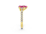 Yellow gold Pear Cut Pink Sapphire Solitaire Ring with Round  Pavé Band and Four-Prong Setting_38