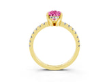 Yellow gold Pear Cut Pink Sapphire Solitaire Ring with Round  Pavé Band and Four-Prong Setting_39