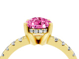 Yellow gold Pear Cut Pink Sapphire Solitaire Ring with Round  Pavé Band and Four-Prong Setting_40