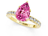 Yellow gold Pear Cut Pink Sapphire Solitaire Ring with Round  Pavé Band and Four-Prong Setting_43