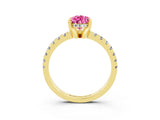 Yellow gold Pear Cut Pink Sapphire Solitaire Ring with Round  Pavé Band and Four-Prong Setting_45