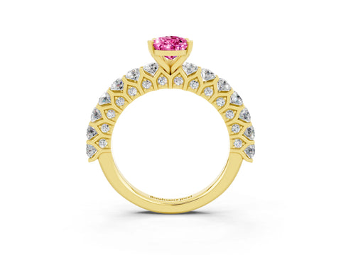 Yellow gold Pear Cut Pink Sapphire Solitaire Ring with Shared Prong Pavé Band and Four-Prong Setting_3
