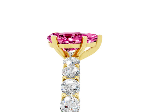 Yellow gold Pear Cut Pink Sapphire Solitaire Ring with Shared Prong Pavé Band and Four-Prong Setting_5