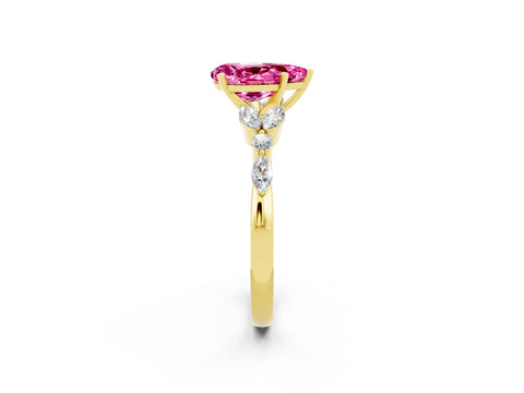 Yellow gold Pear Cut Pink Sapphire Solitaire Ring with Side Stones and Four-Prong Setting_14