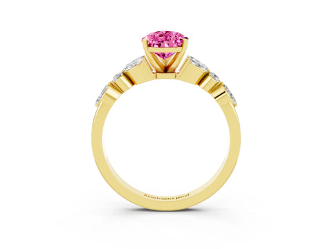 Yellow gold Pear Cut Pink Sapphire Solitaire Ring with Side Stones and Four-Prong Setting_15
