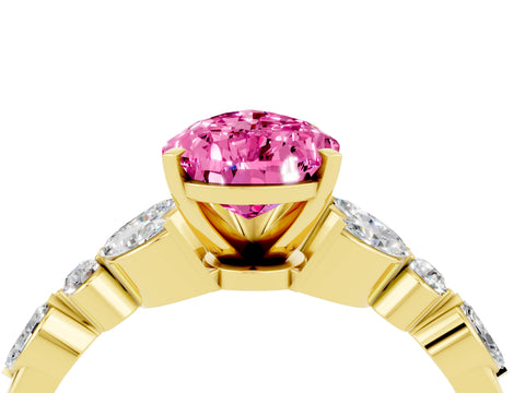 Yellow gold Pear Cut Pink Sapphire Solitaire Ring with Side Stones and Four-Prong Setting_16