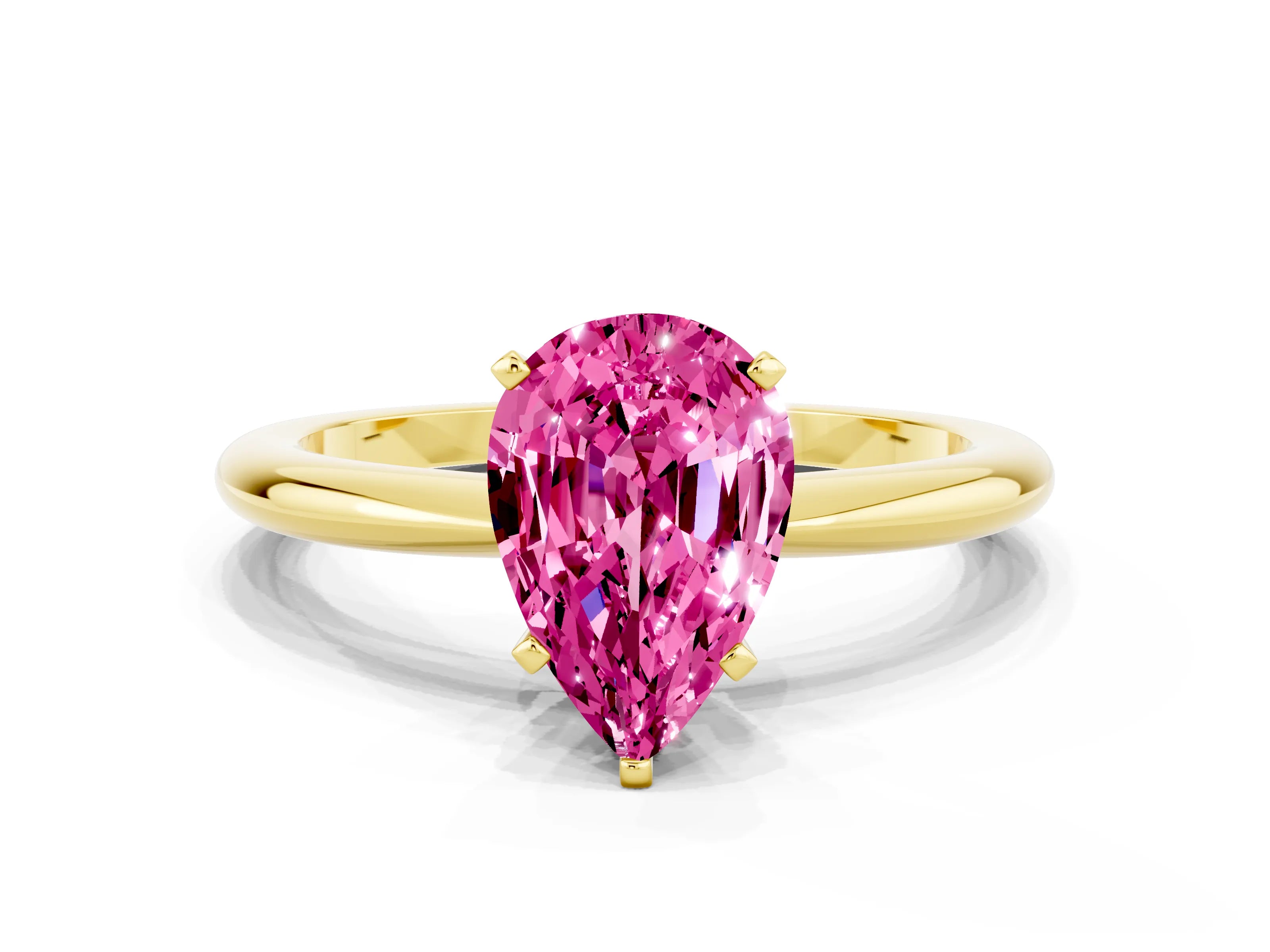 Yellow gold Pear Cut Pink Sapphire Solitaire Ring with Six-Prong Setting and Classic Band