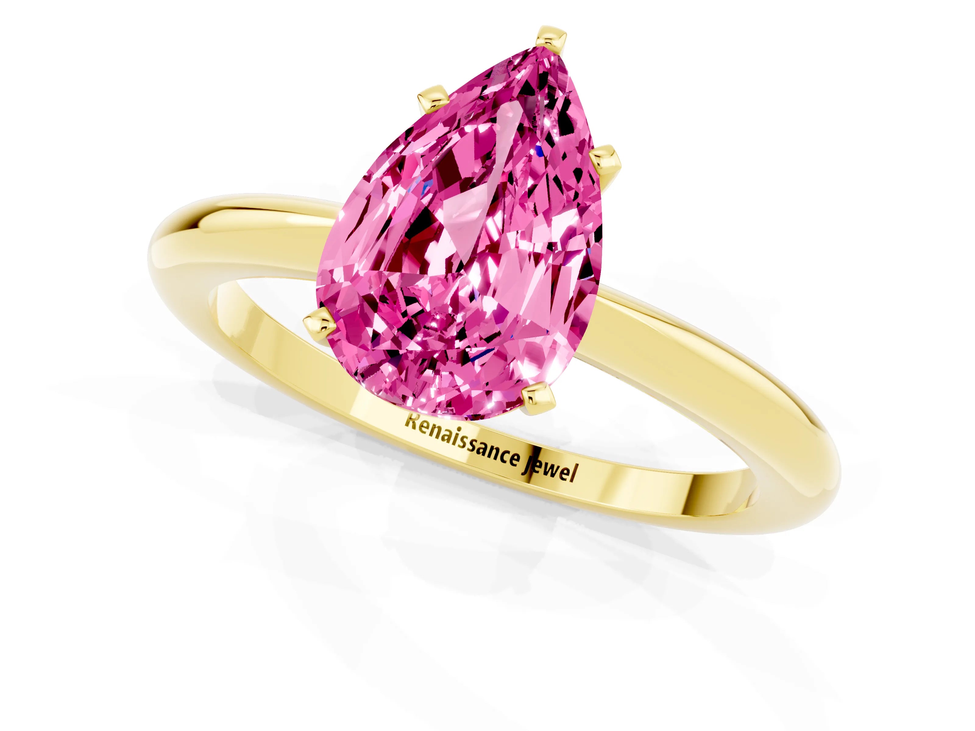Yellow gold Pear Cut Pink Sapphire Solitaire Ring with Six-Prong Setting and Classic Band_1