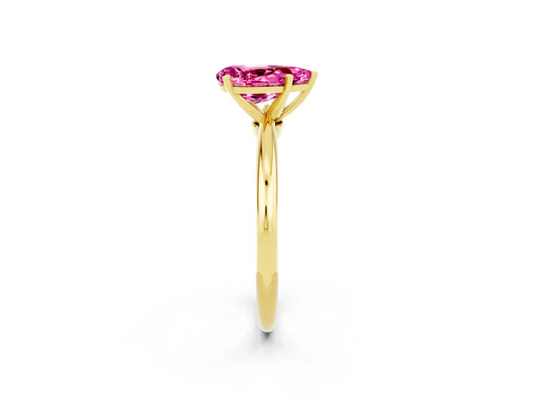 Yellow gold Pear Cut Pink Sapphire Solitaire Ring with Six-Prong Setting and Classic Band