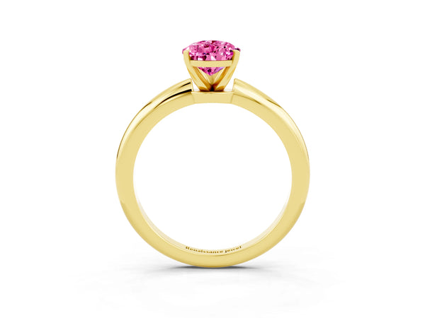 Yellow gold Pear Cut Pink Sapphire Solitaire Ring with Six-Prong Setting and Classic Band