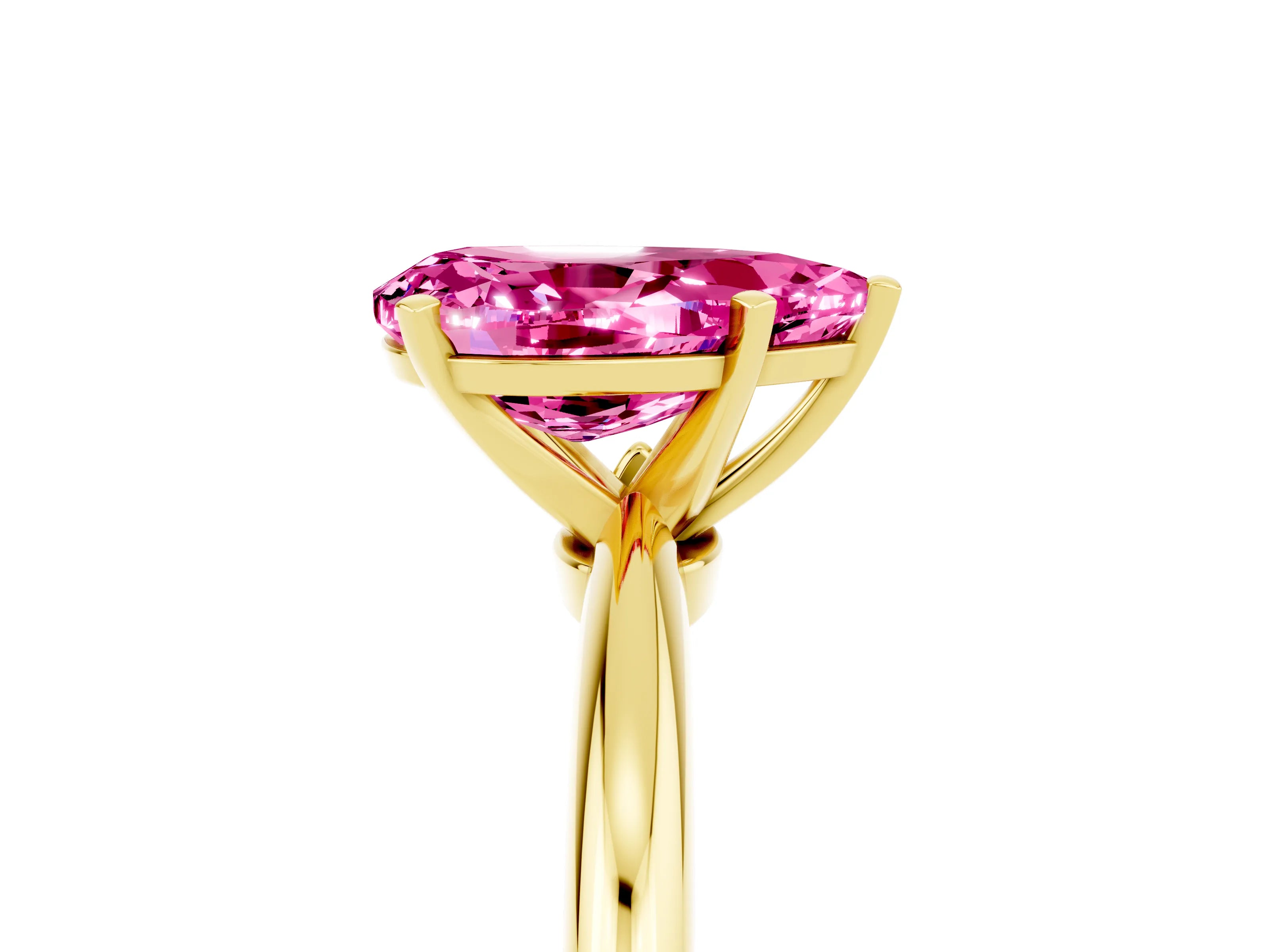 Yellow gold Pear Cut Pink Sapphire Solitaire Ring with Six-Prong Setting and Classic Band_5