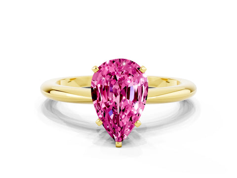 Yellow gold Pear Cut Pink Sapphire Solitaire Ring with Six-Prong Setting and Classic Band