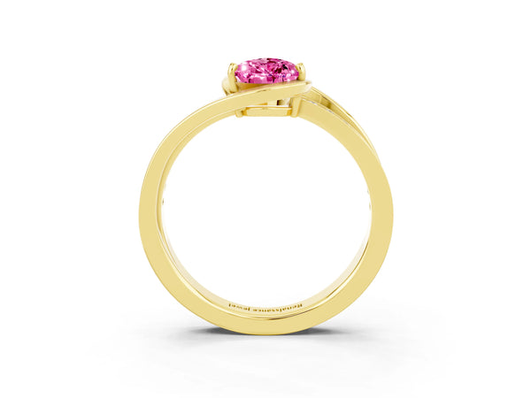 Yellow gold Pear Cut Pink Sapphire Solitaire Ring with Split Shank and Prong Setting