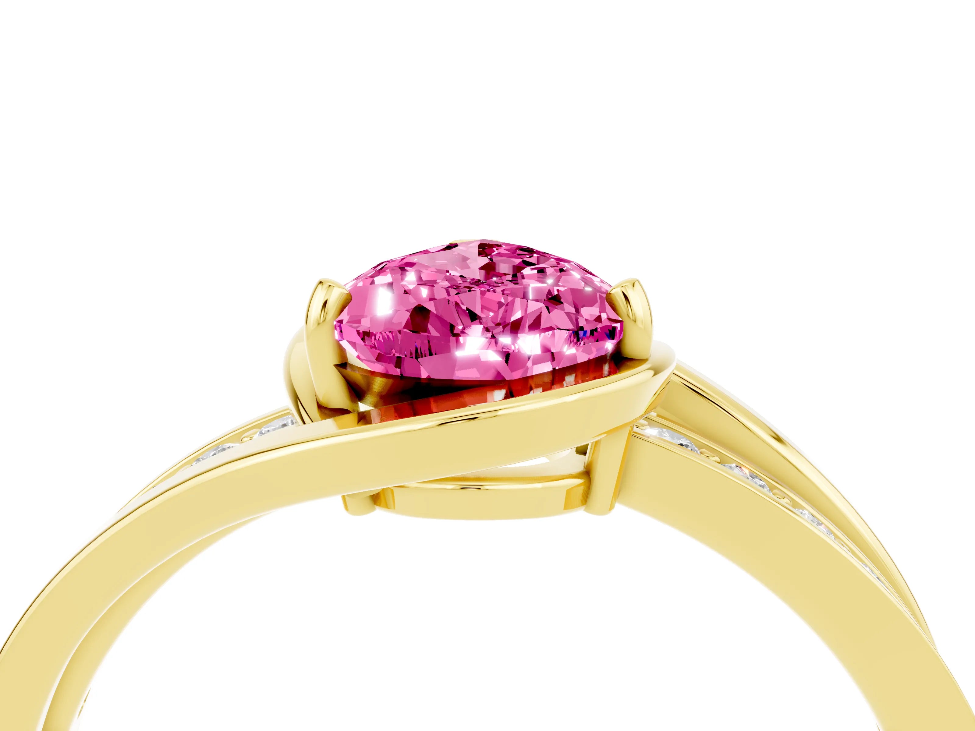 Yellow gold Pear Cut Pink Sapphire Solitaire Ring with Split Shank and Prong Setting_4