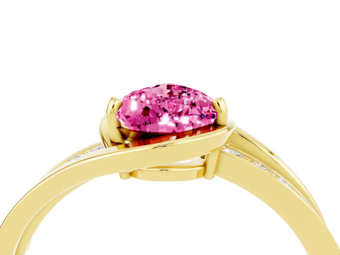 Yellow gold Pear Cut Pink Sapphire Solitaire Ring with Split Shank and Prong Setting_4