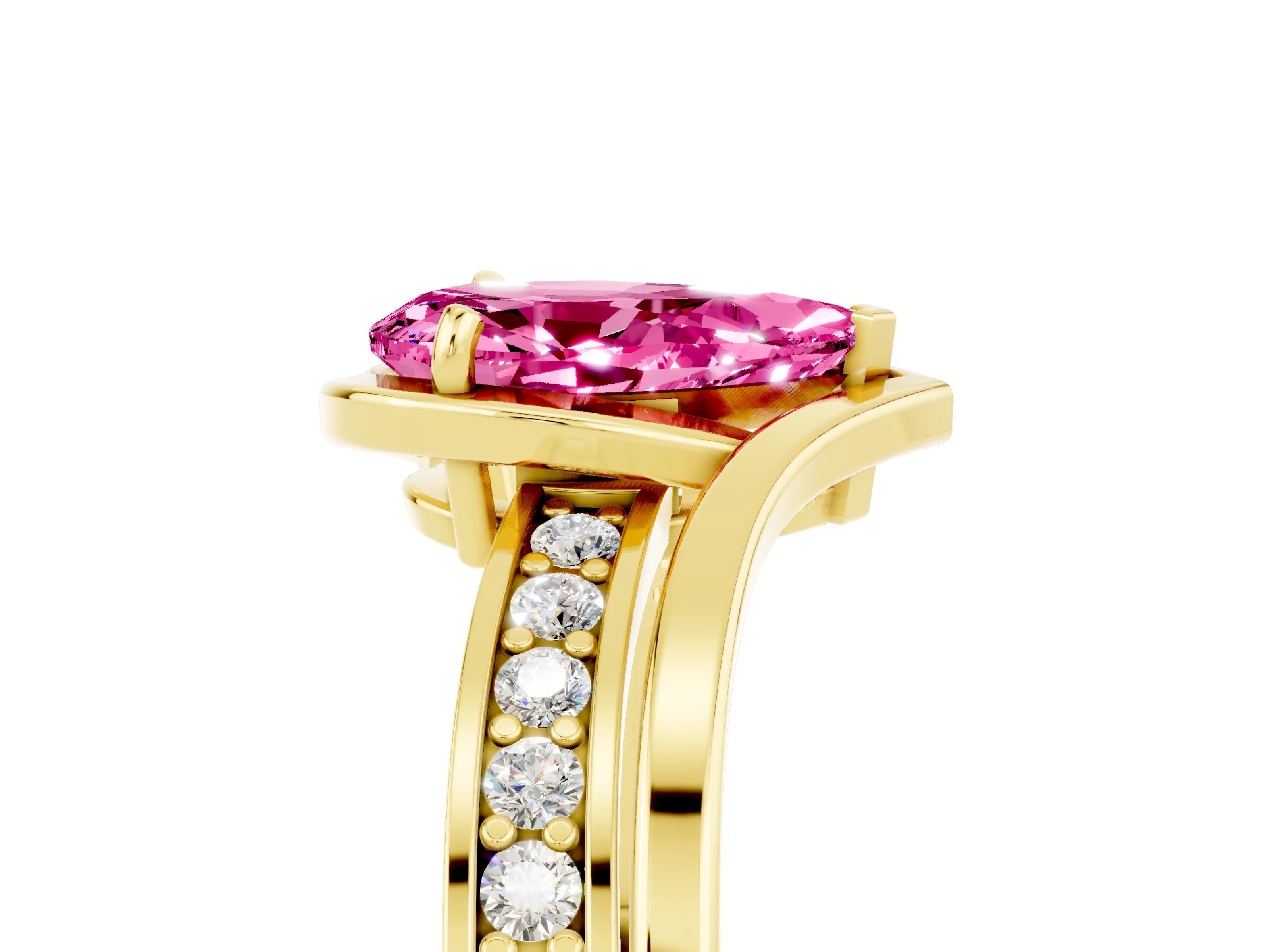 Yellow gold Pear Cut Pink Sapphire Solitaire Ring with Split Shank and Prong Setting_5