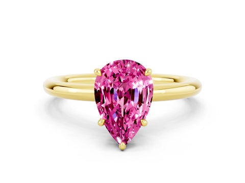 Yellow gold Pear Cut Pink Sapphire Solitaire Ring with Thin Band and Four-Prong Setting_36