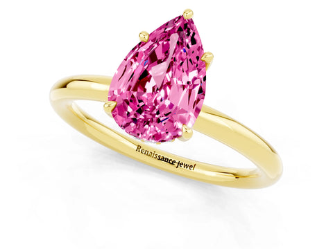 Yellow gold Pear Cut Pink Sapphire Solitaire Ring with Thin Band and Four-Prong Setting_37