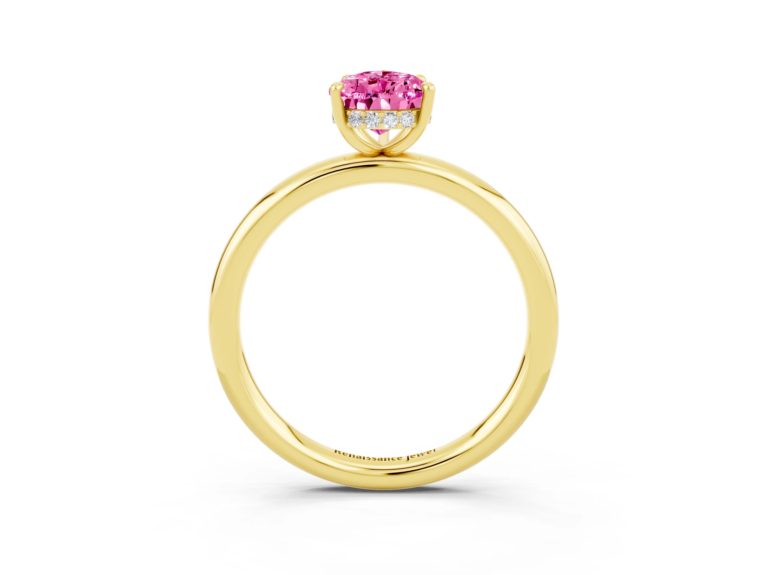 Yellow gold Pear Cut Pink Sapphire Solitaire Ring with Thin Band and Four-Prong Setting_39