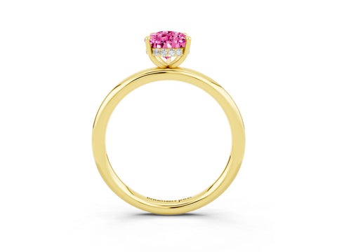 Yellow gold Pear Cut Pink Sapphire Solitaire Ring with Thin Band and Four-Prong Setting_39