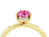 Yellow gold Pear Cut Pink Sapphire Solitaire Ring with Thin Band and Four-Prong Setting_40