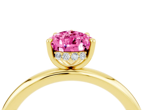 Yellow gold Pear Cut Pink Sapphire Solitaire Ring with Thin Band and Four-Prong Setting_40