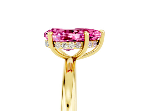 Yellow gold Pear Cut Pink Sapphire Solitaire Ring with Thin Band and Four-Prong Setting_41