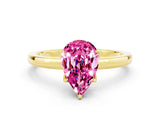 Yellow gold Pear Cut Pink Sapphire Solitaire Ring with Thin Band and Prong Setting_12