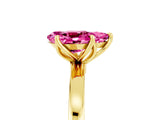 Yellow gold Pear Cut Pink Sapphire Solitaire Ring with Thin Band and Prong Setting_17